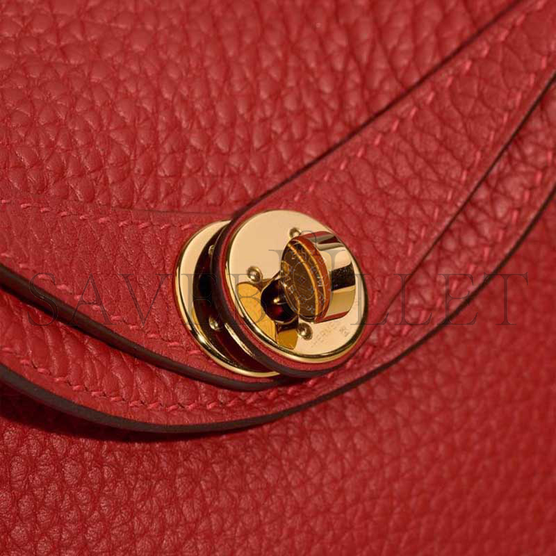 HERMES LINDY MINI 19 BAG CLEMENCE GOLD HARDWARE (19*12*9.5cm)